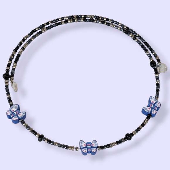 (2/$20) Seed Bead Butterfly Choker Necklace - Picture 4 of 5